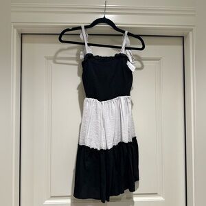 Black and white stripe cover up/mini dress with adjustable tied straps size L